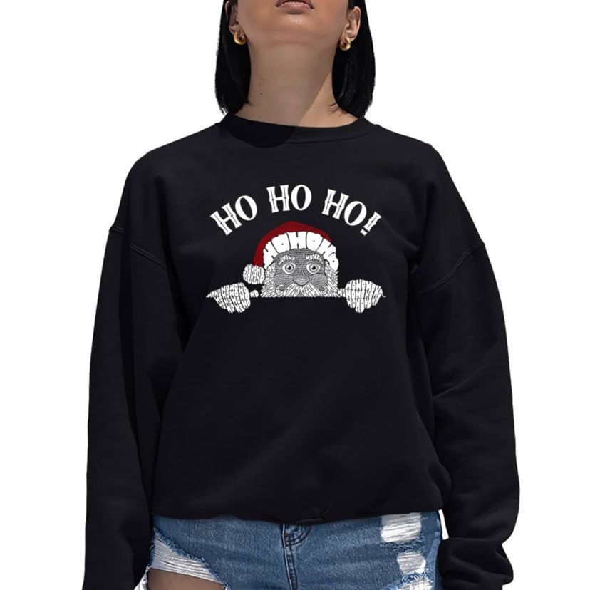 Peeking Santa - Womens Word Art Crewneck Sweatshirt