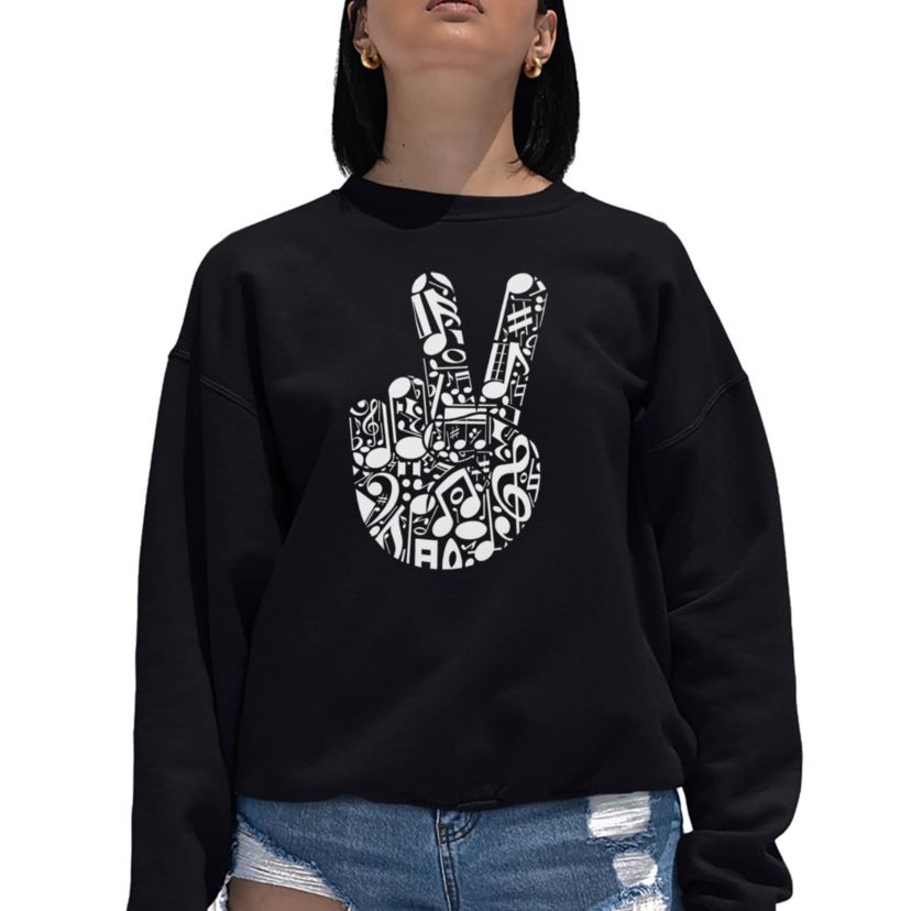 Peace Finger Notes - Womens Word Art Crewneck Sweatshirt