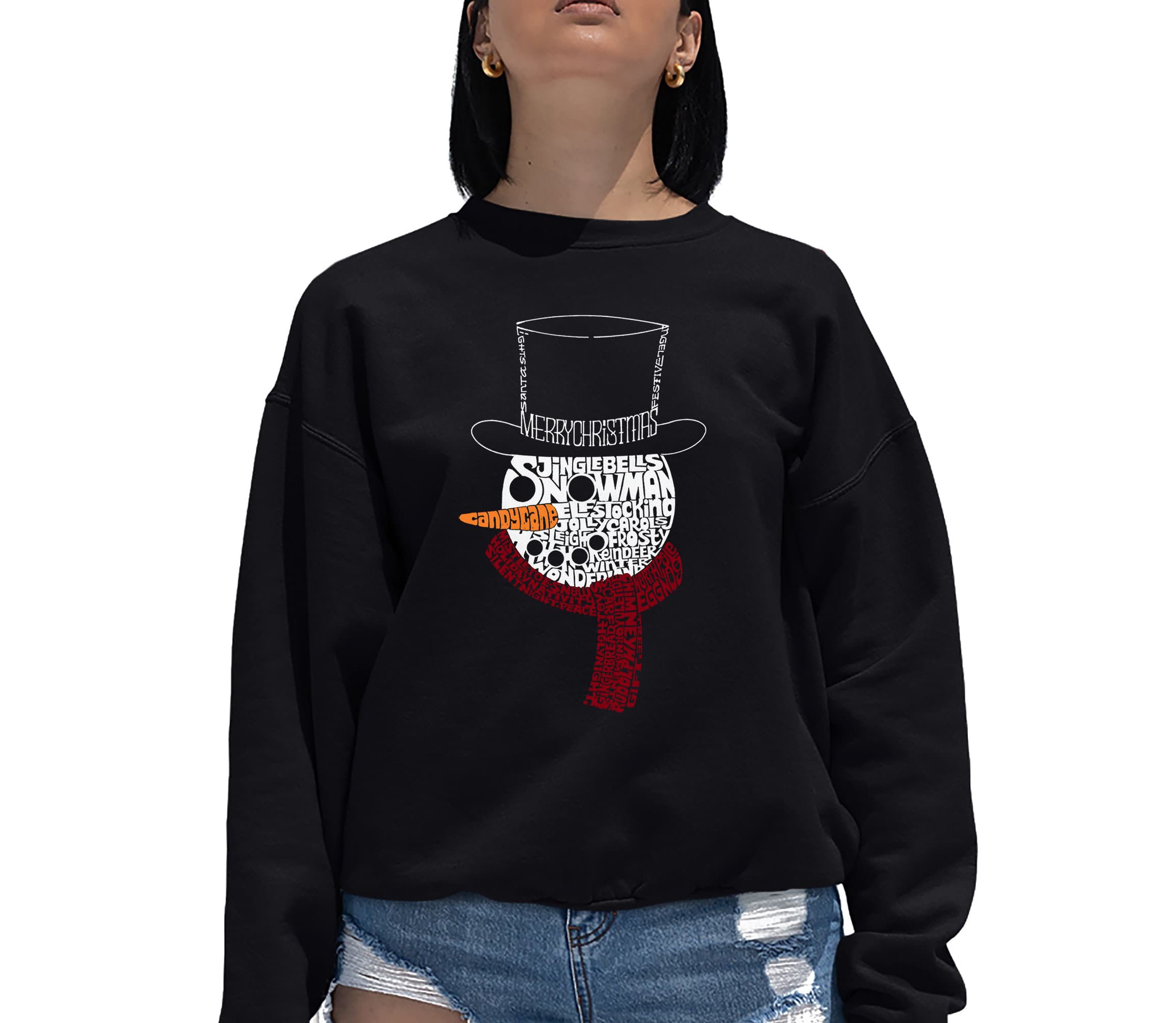 Snowman Face - Womens Word Art Crewneck Sweatshirt