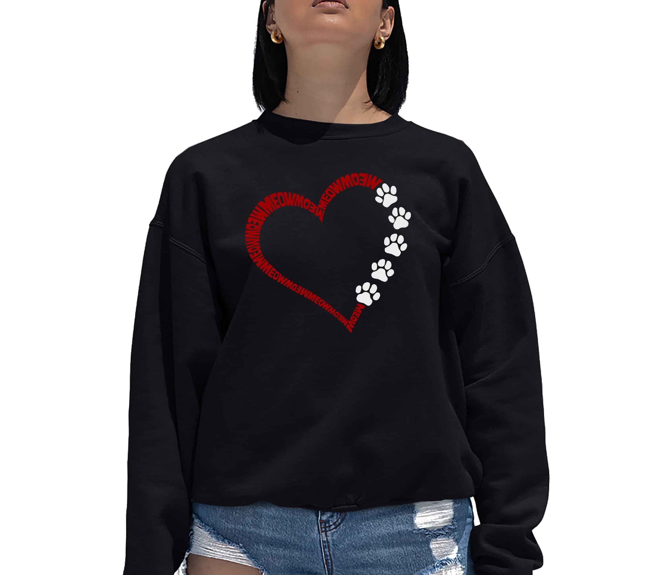 Meow Heart - Womens Word Art Crewneck Sweatshirt