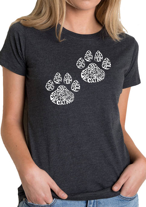 Womens Premium Blend Word Art Graphic T-Shirt - Cat Mom