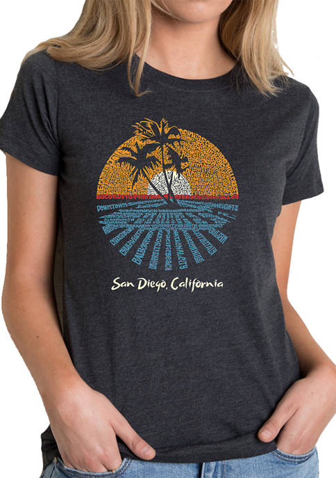 Womens Premium Blend Word Art Graphic T-Shirt - Cities in San Diego
