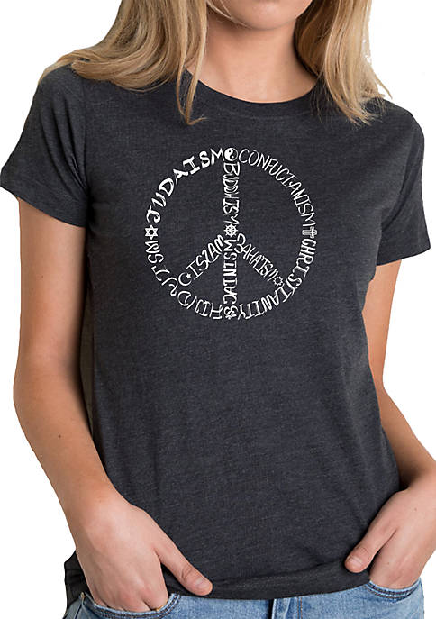 Premium Blend Word Art T-Shirt - Different Faiths Peace Sign