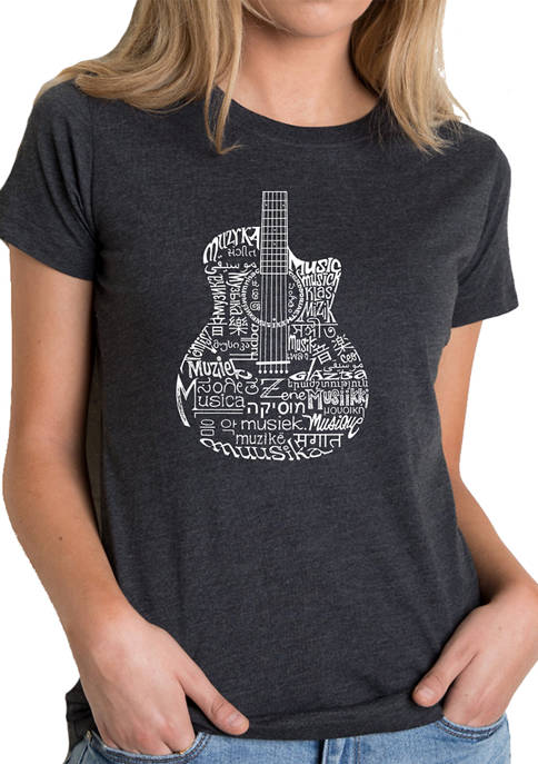 Womens Premium Blend Word Art Graphic T-Shirt - Languages Guitar