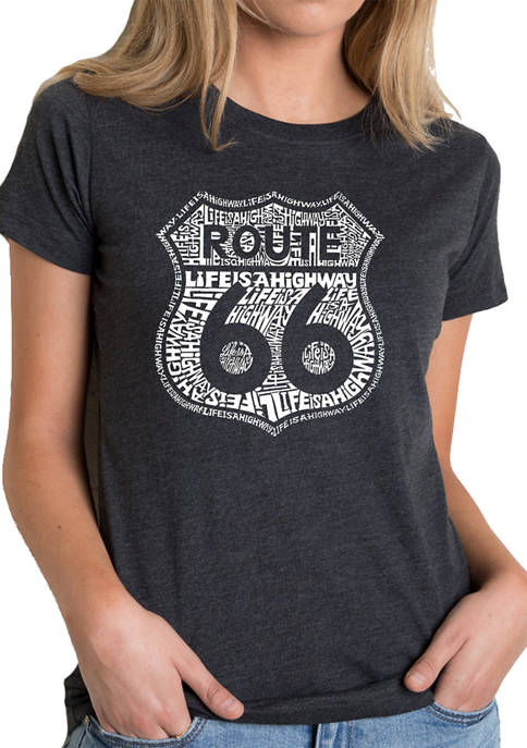 Womens Premium Blend Word Art Graphic T-Shirt - Route 66 - Life is a Highway