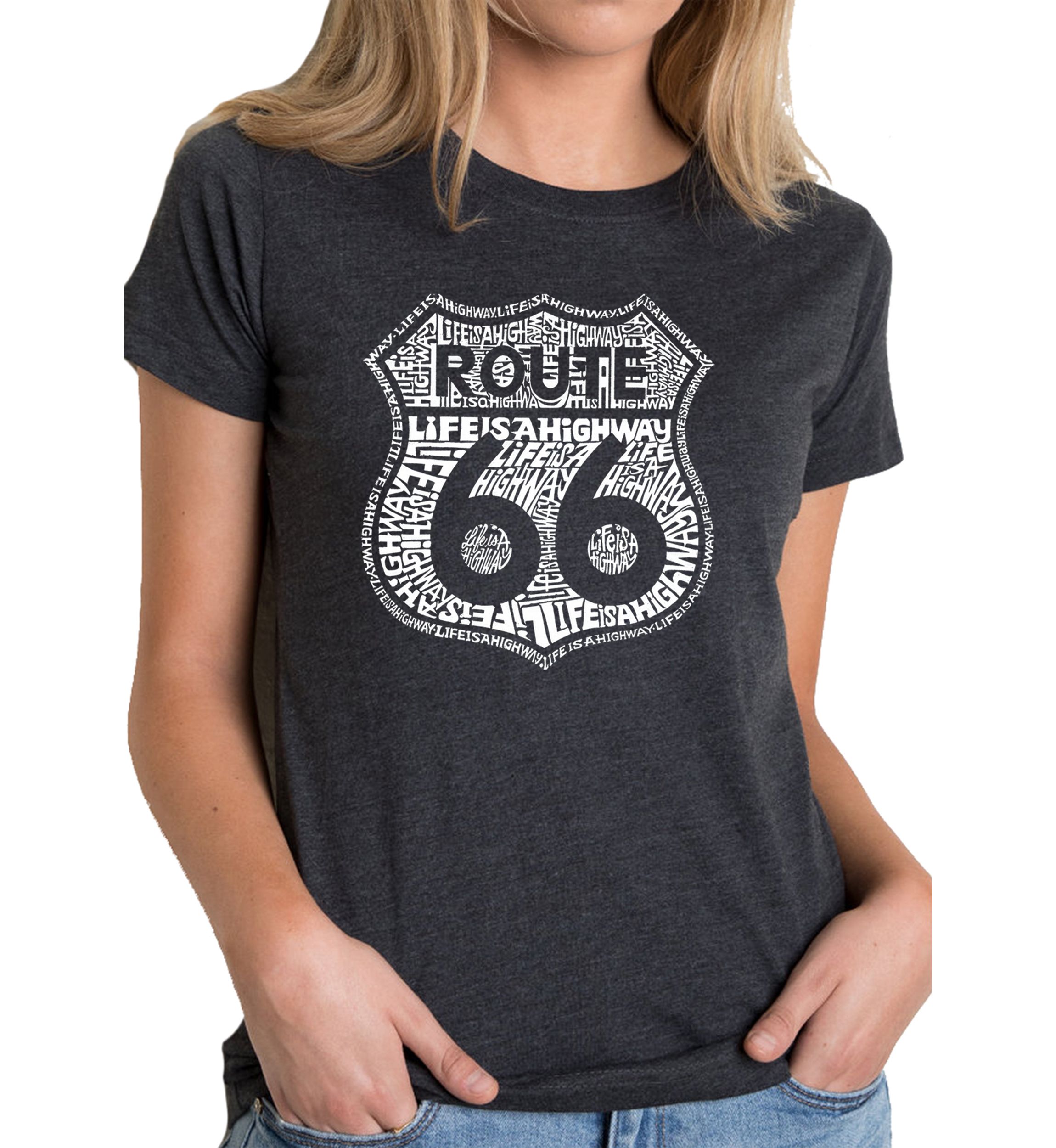 Womens Premium Blend Word Art Graphic T-Shirt - Route 66 - Life is a Highway