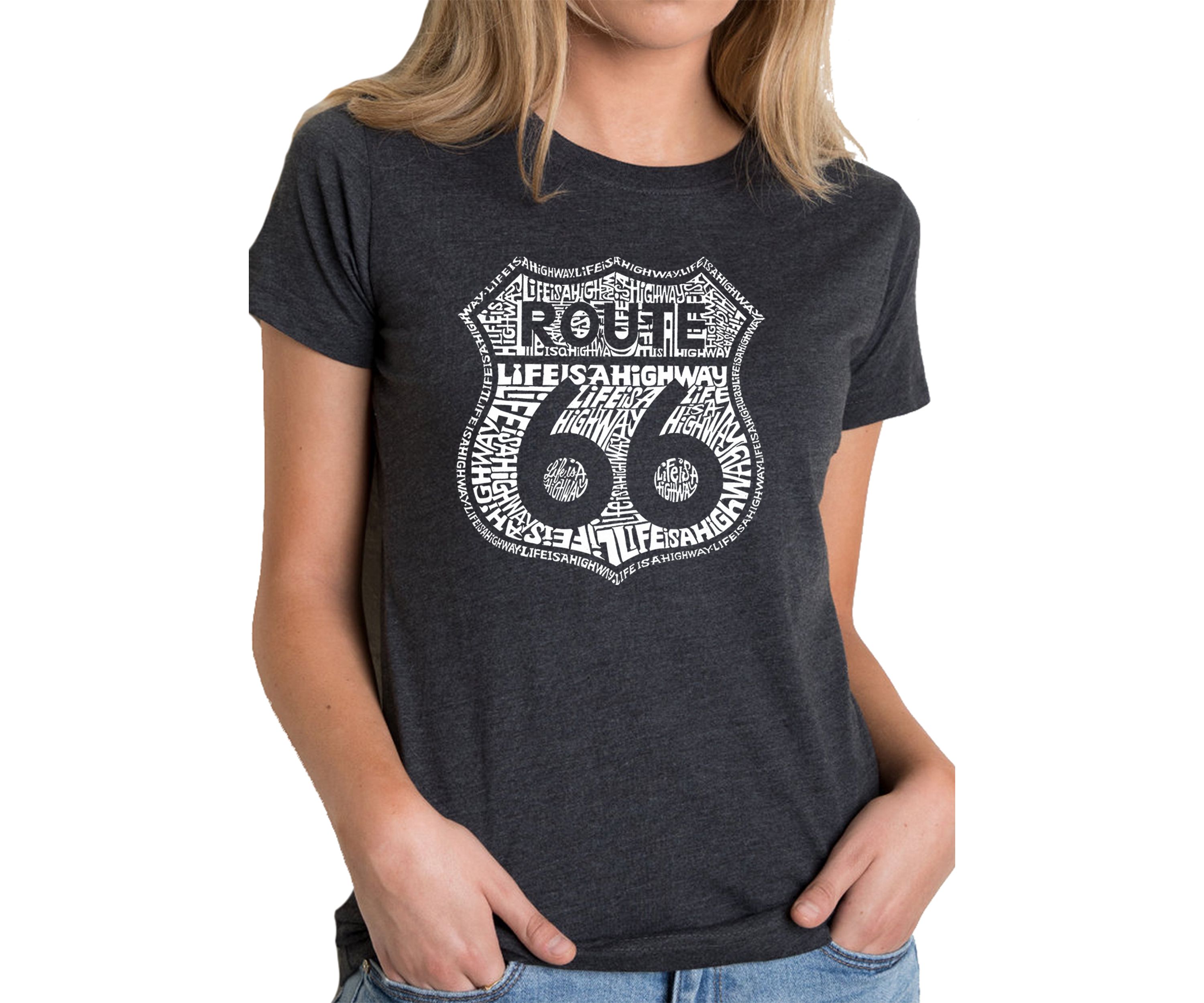 Womens Premium Blend Word Art Graphic T-Shirt - Route 66 - Life is a Highway