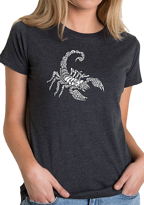 	  Womens Word Art T-Shirt - Types of Scorpions  