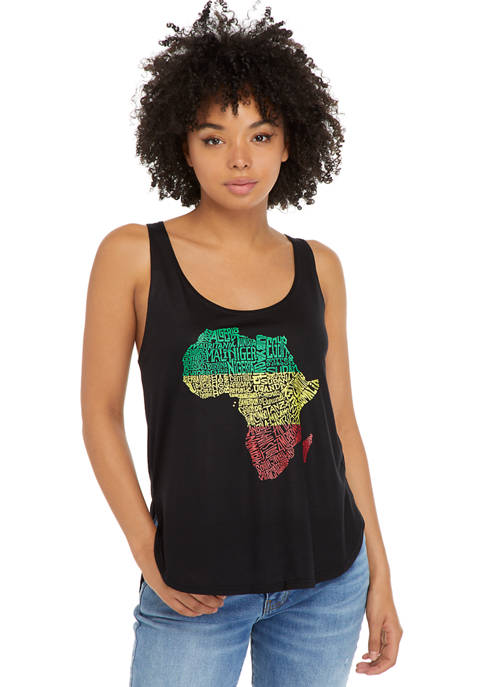 Womens Premium Word Art Flowy Graphic Tank Top - Countries in Africa