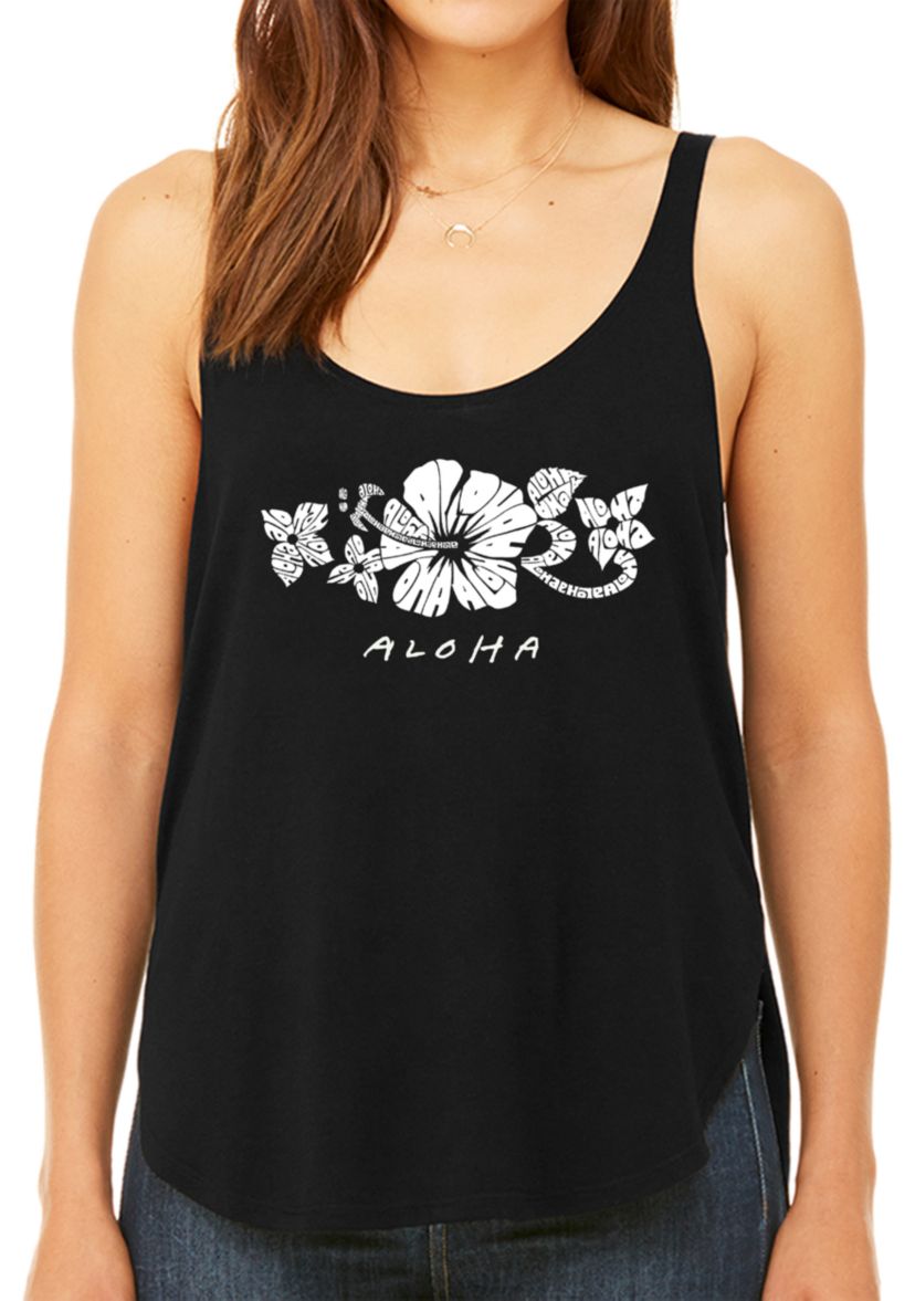 Womens Premium Word Art Flowy Tank Top - Aloha 