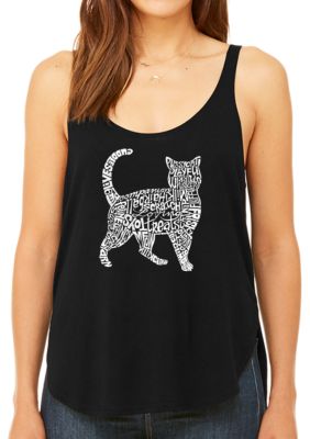 LA Pop Art Women's Premium Word Art Flowy Tank Top - Cat, Black, 2XL