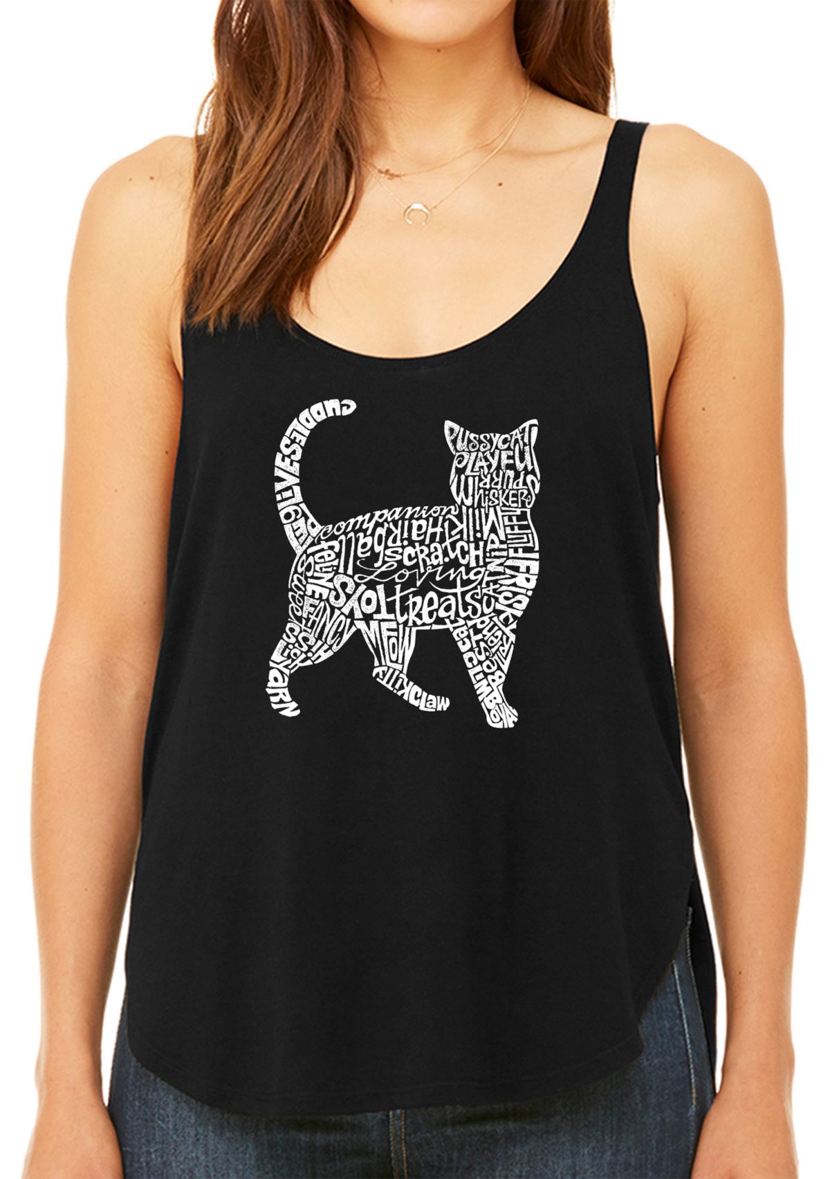 Womens Premium Word Art Flowy Tank Top - Cat