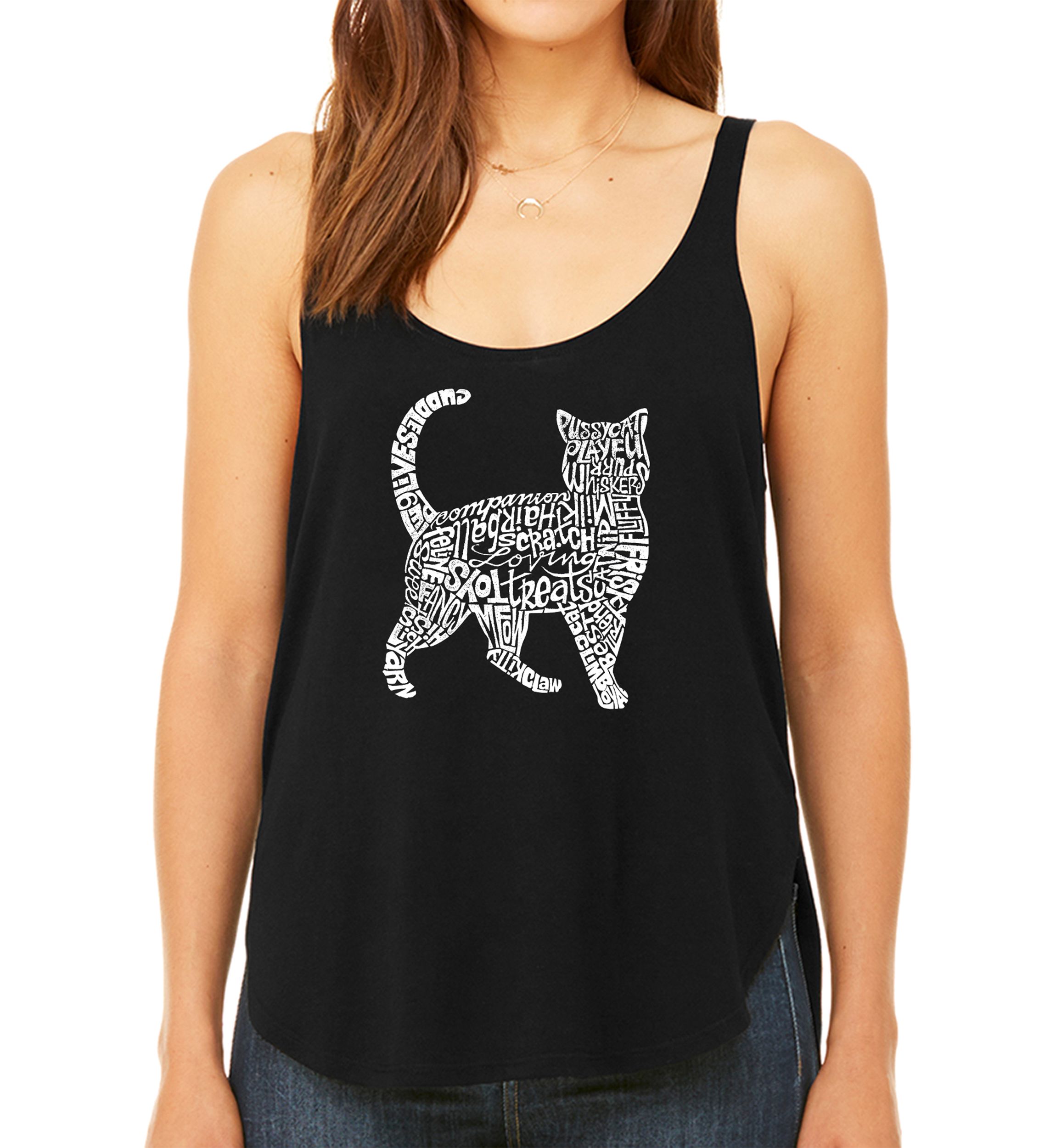 Womens Premium Word Art Flowy Tank Top - Cat
