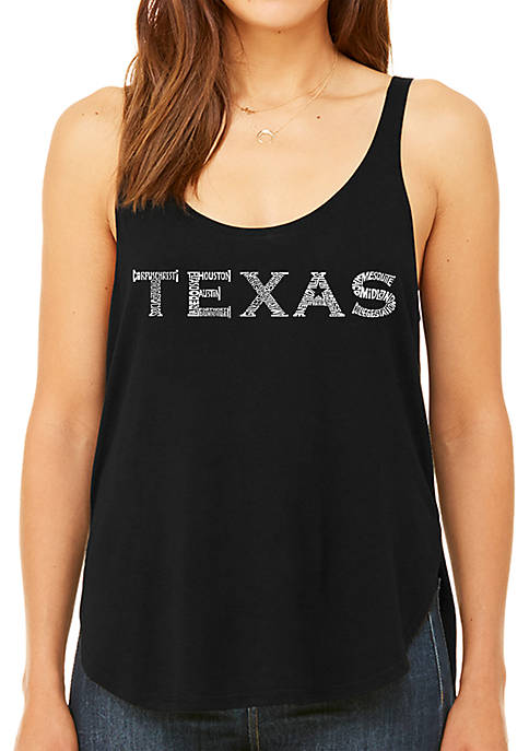 Premium Word Art Flowy Tank Top- The Great Cities of Texas