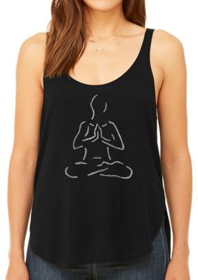 LA Pop Art Women's Premium Word Art Flowy Tank Top - Popular Yoga Poses, Black, 2XL