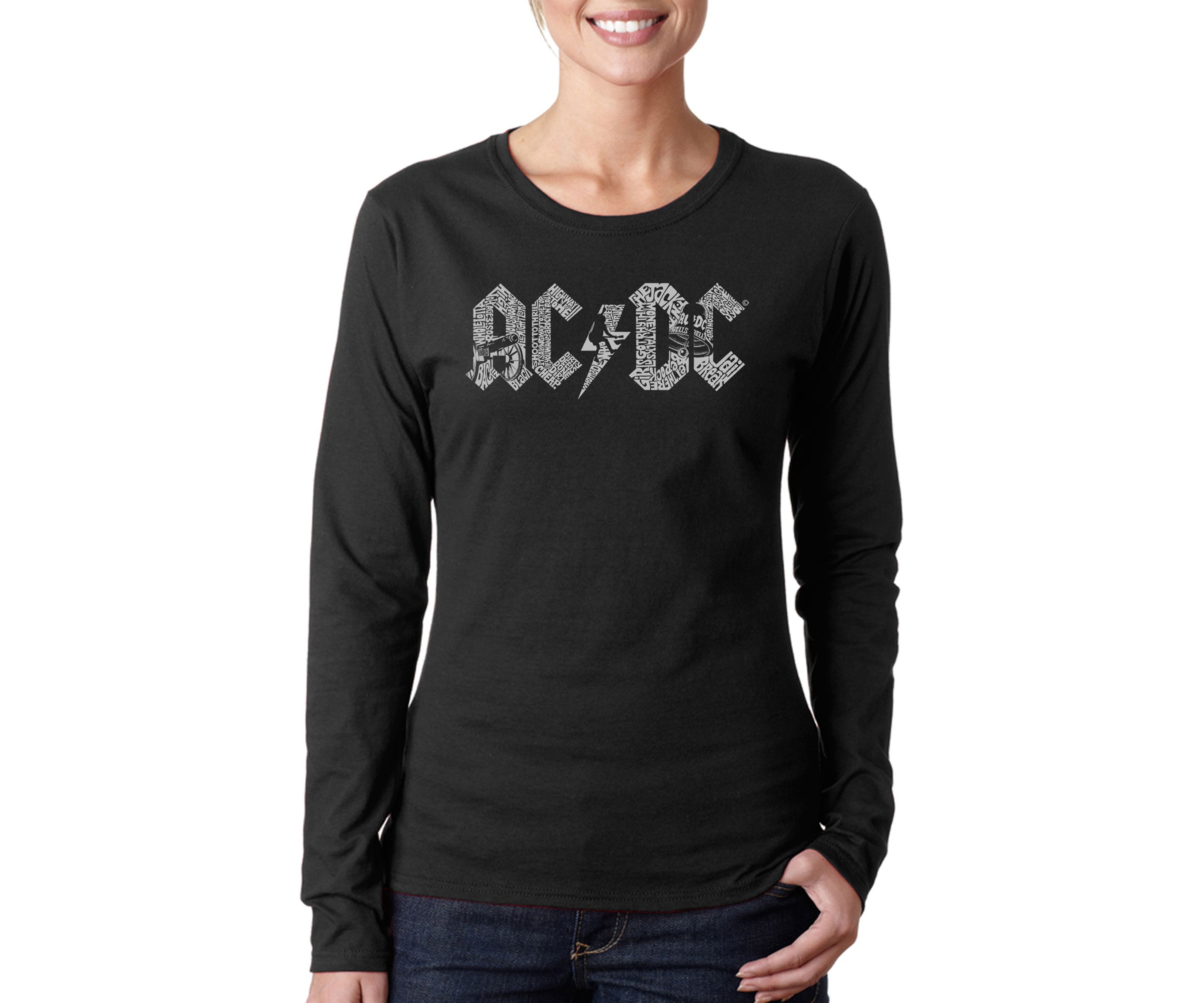 Womens Word Art Long Sleeve Graphic T-Shirt - ACDC