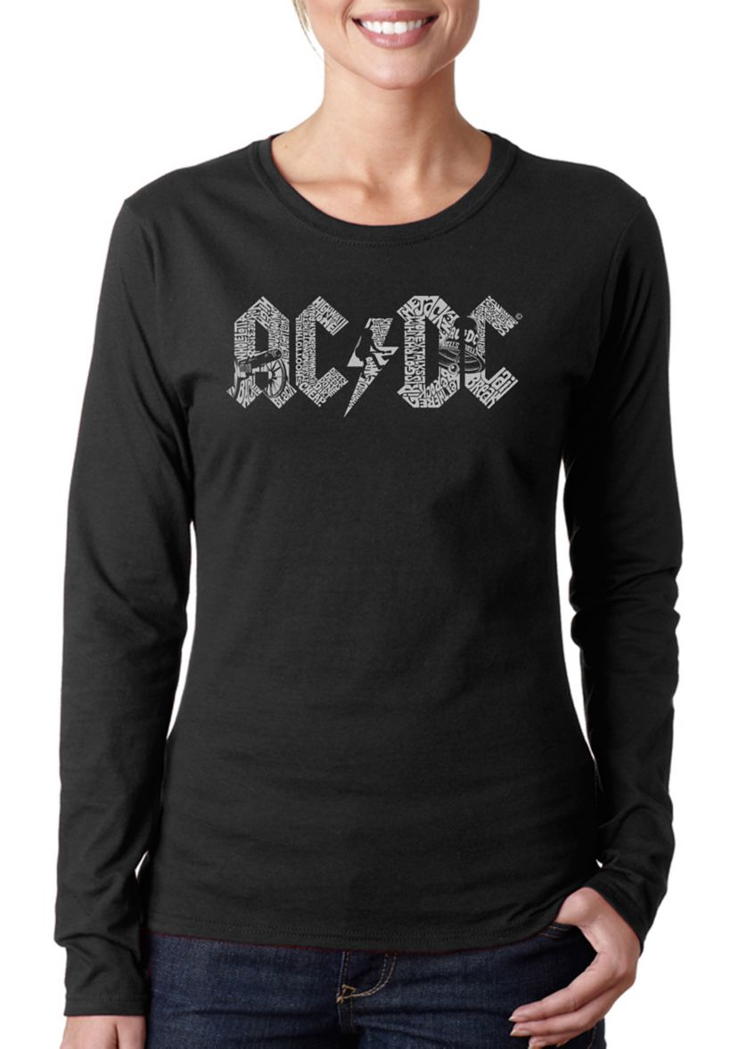 Womens Word Art Long Sleeve Graphic T-Shirt - ACDC