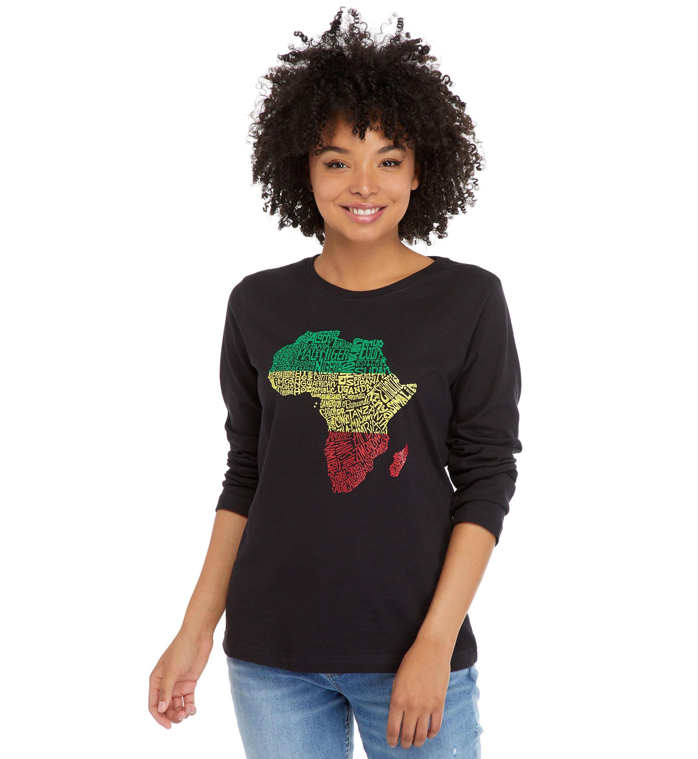 Womens Word Art Long Sleeve T-Shirt - Countries in Africa