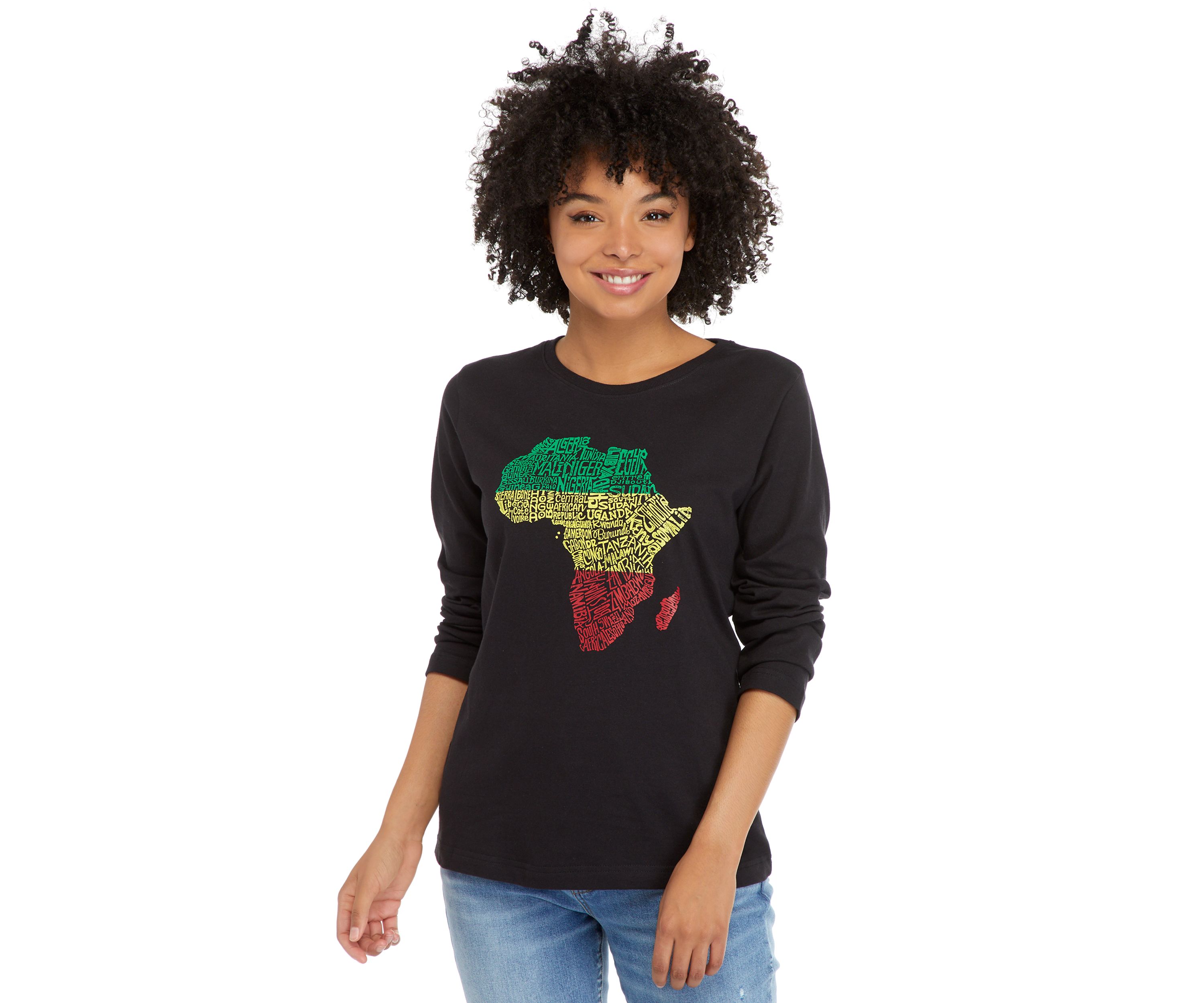 Womens Word Art Long Sleeve T-Shirt - Countries in Africa