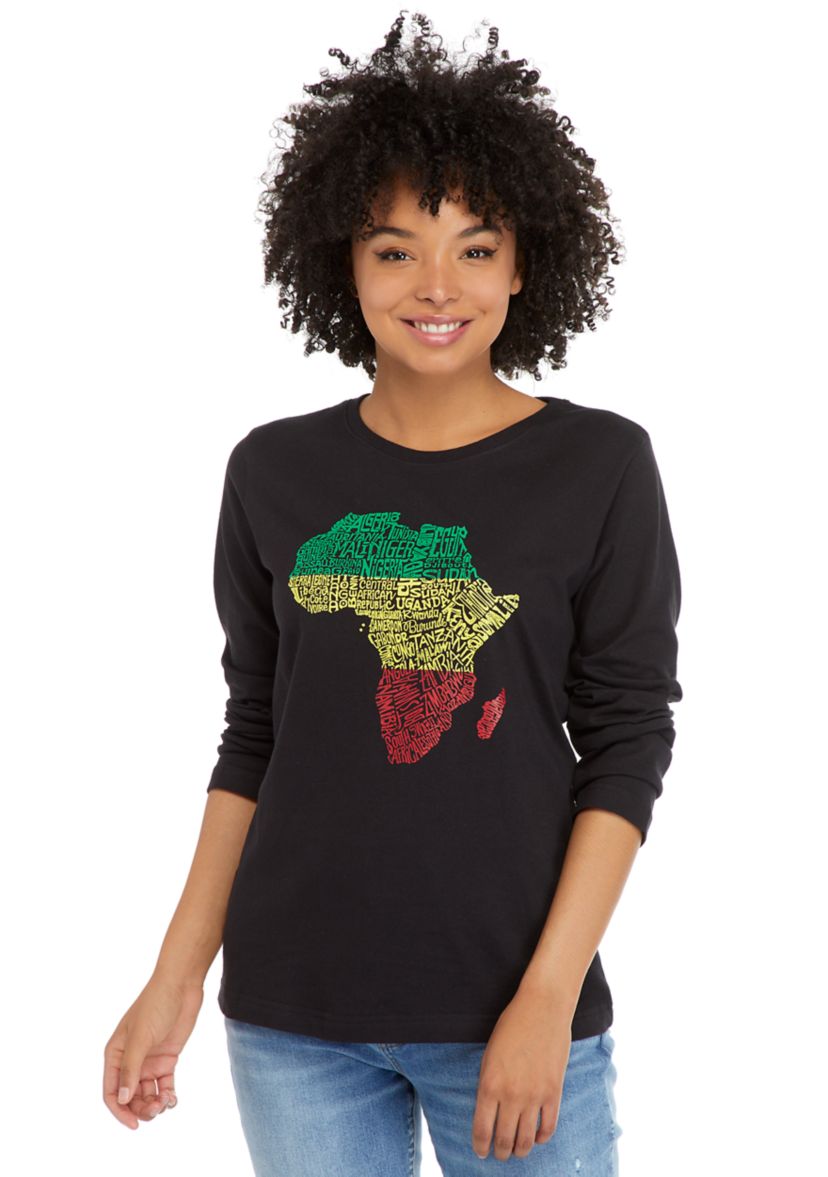Womens Word Art Long Sleeve T-Shirt - Countries in Africa