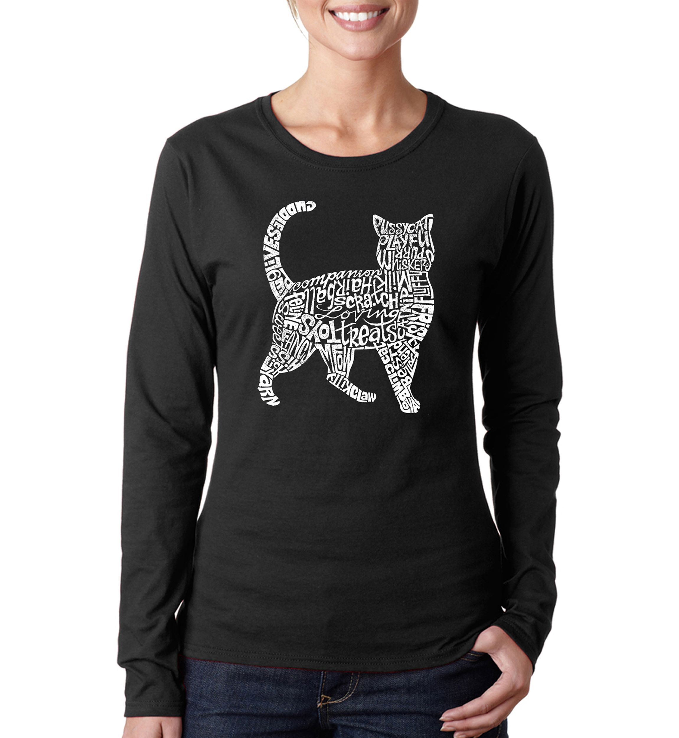Word Art Long Sleeve T-Shirt - Cat