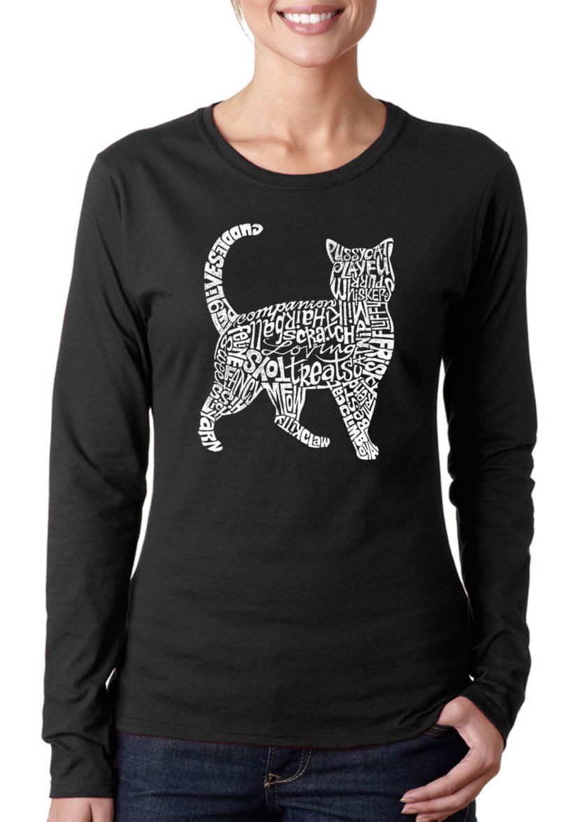 Word Art Long Sleeve T-Shirt - Cat