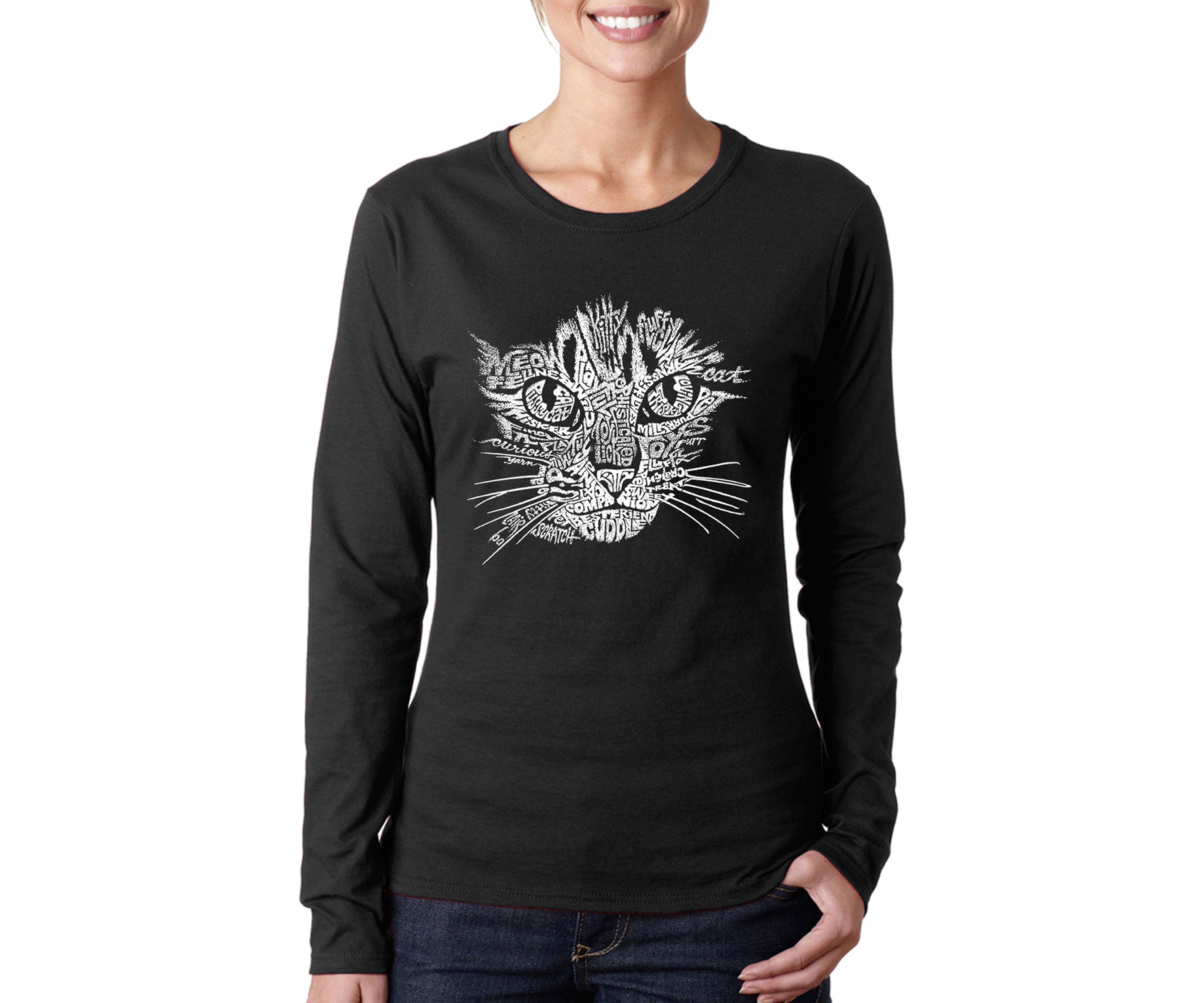 Word Art Long Sleeve T-Shirt - Cat Face