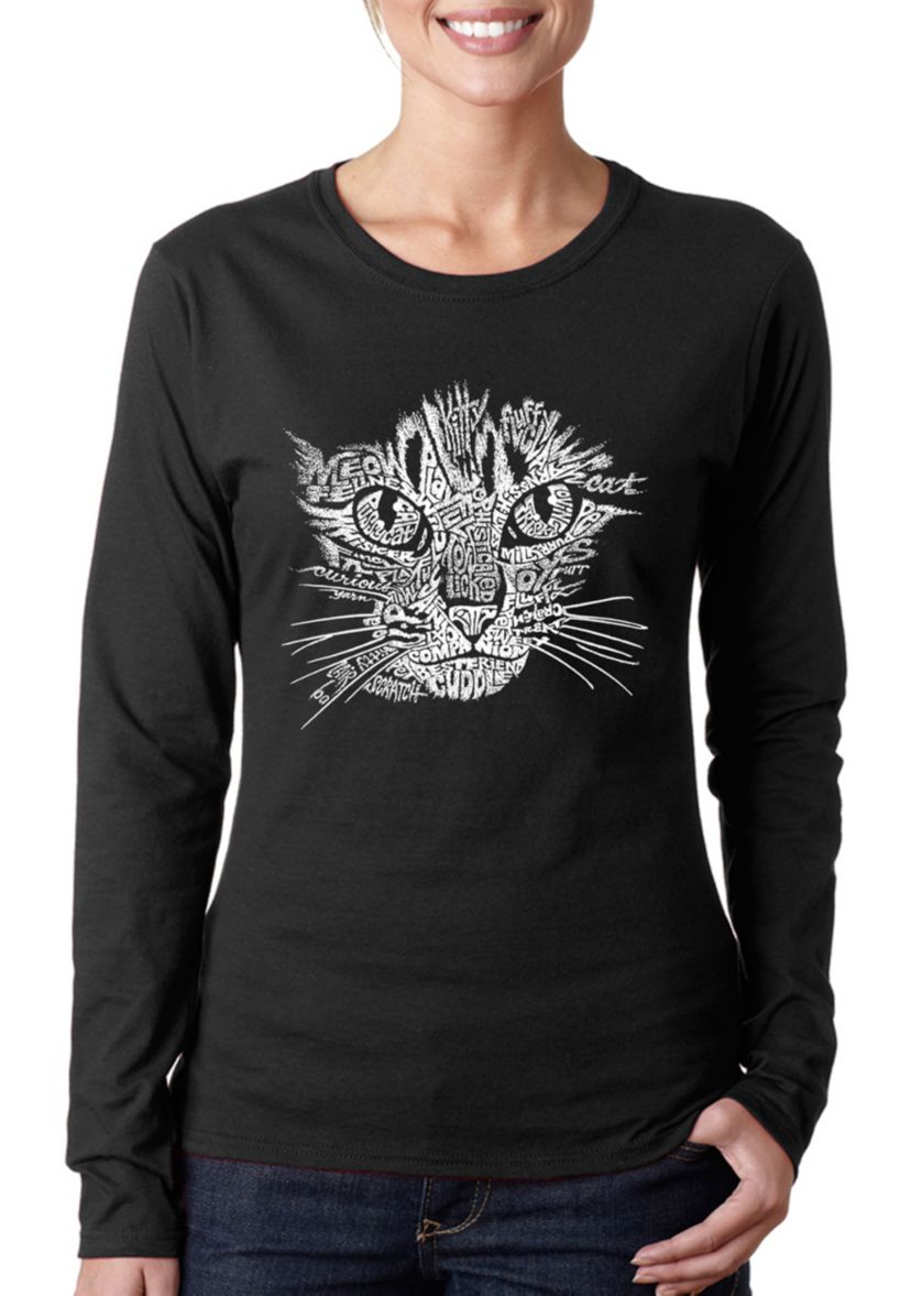 Word Art Long Sleeve T-Shirt - Cat Face