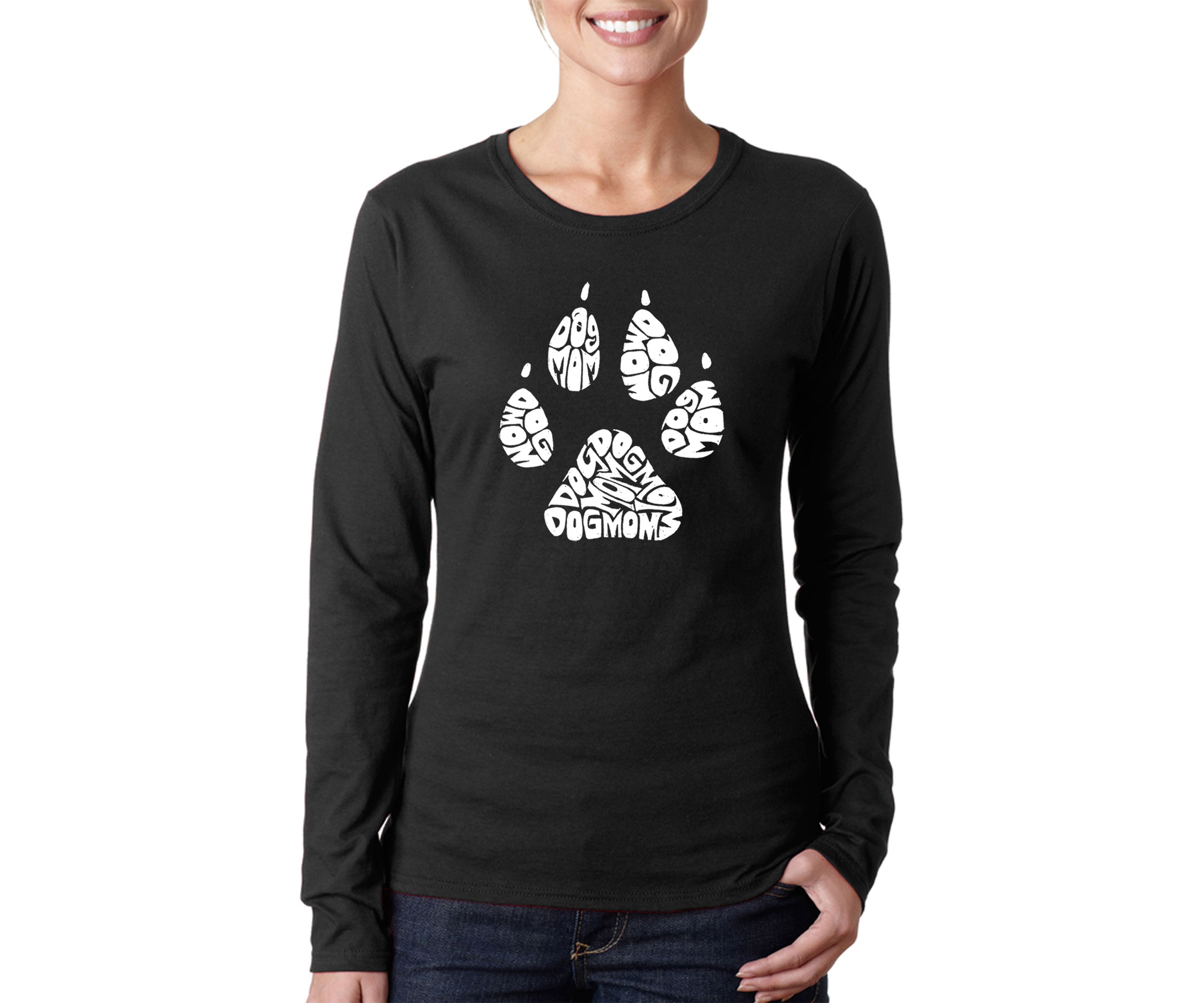 Womens Word Art Long Sleeve T-Shirt - Dog Mom
