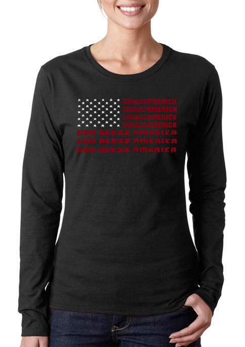 Womens Word Art Long Sleeve T-Shirt - God Bless America