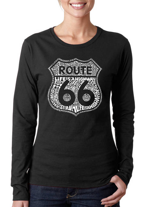 Womens Word Art Long Sleeve T-Shirt - Route 66 - Life is a Highway