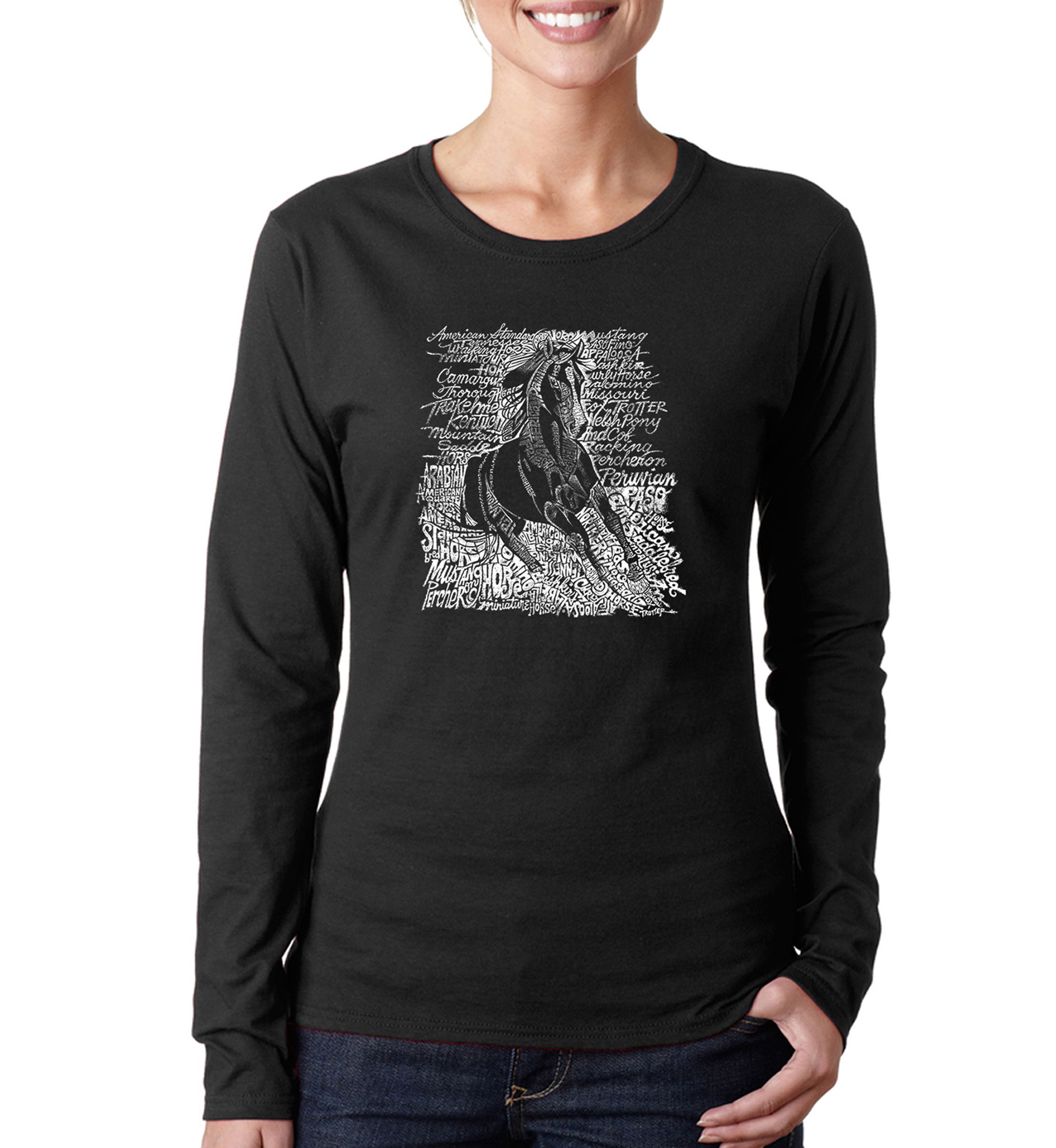 Word Art Long Sleeve T-Shirt - Popular Horse Breeds