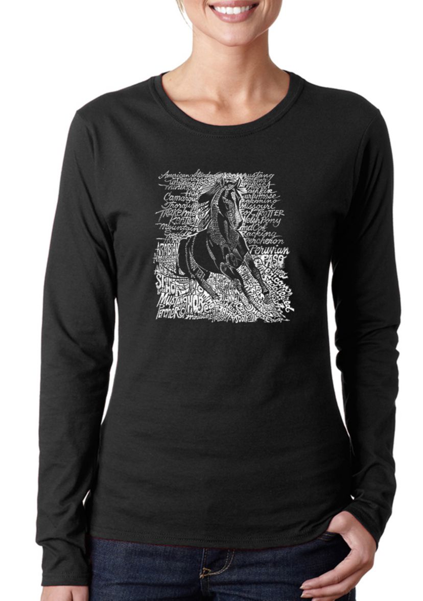 Word Art Long Sleeve T-Shirt - Popular Horse Breeds