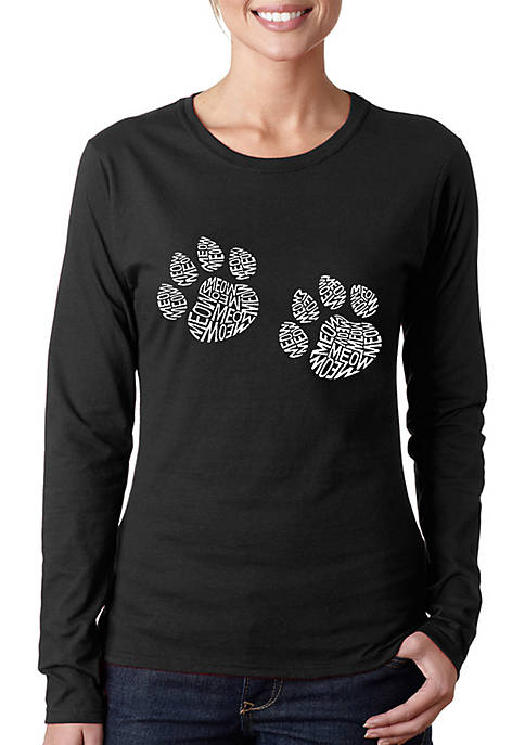 Word Art Long Sleeve T-Shirt - Meow Cat Prints