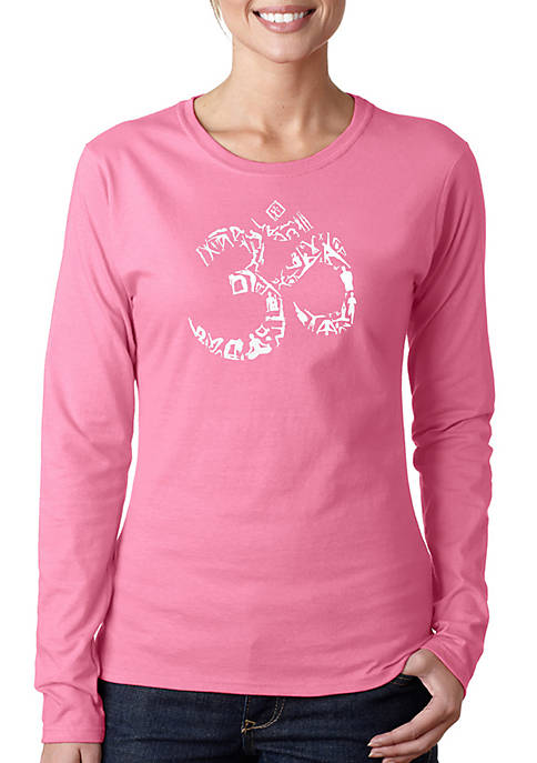 Word Art Long Sleeve T-Shirt - The Om Symbol Out Of Yoga Poses