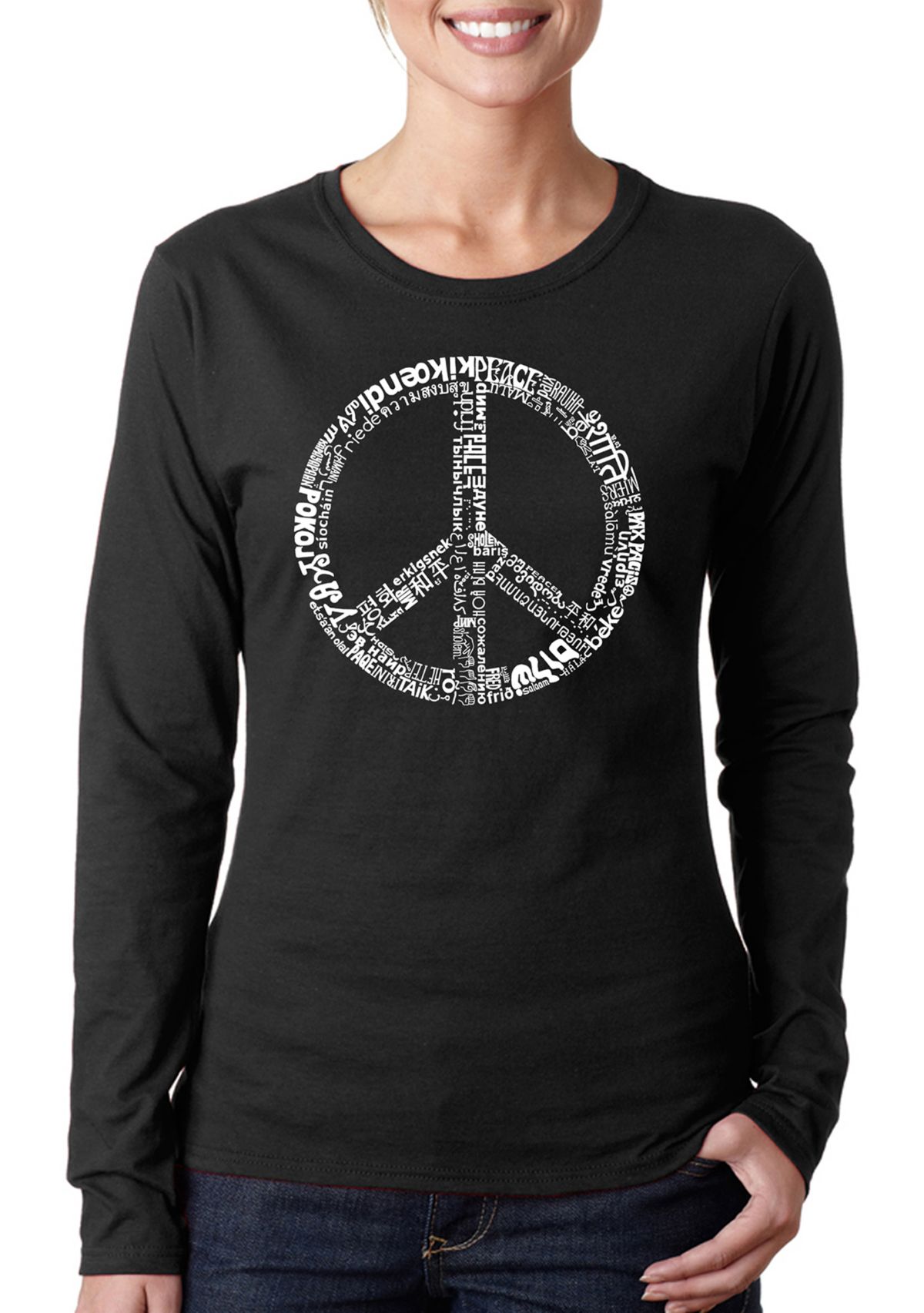 Word Art Long Sleeve T-Shirt - The Word Peace in 77 Languages 