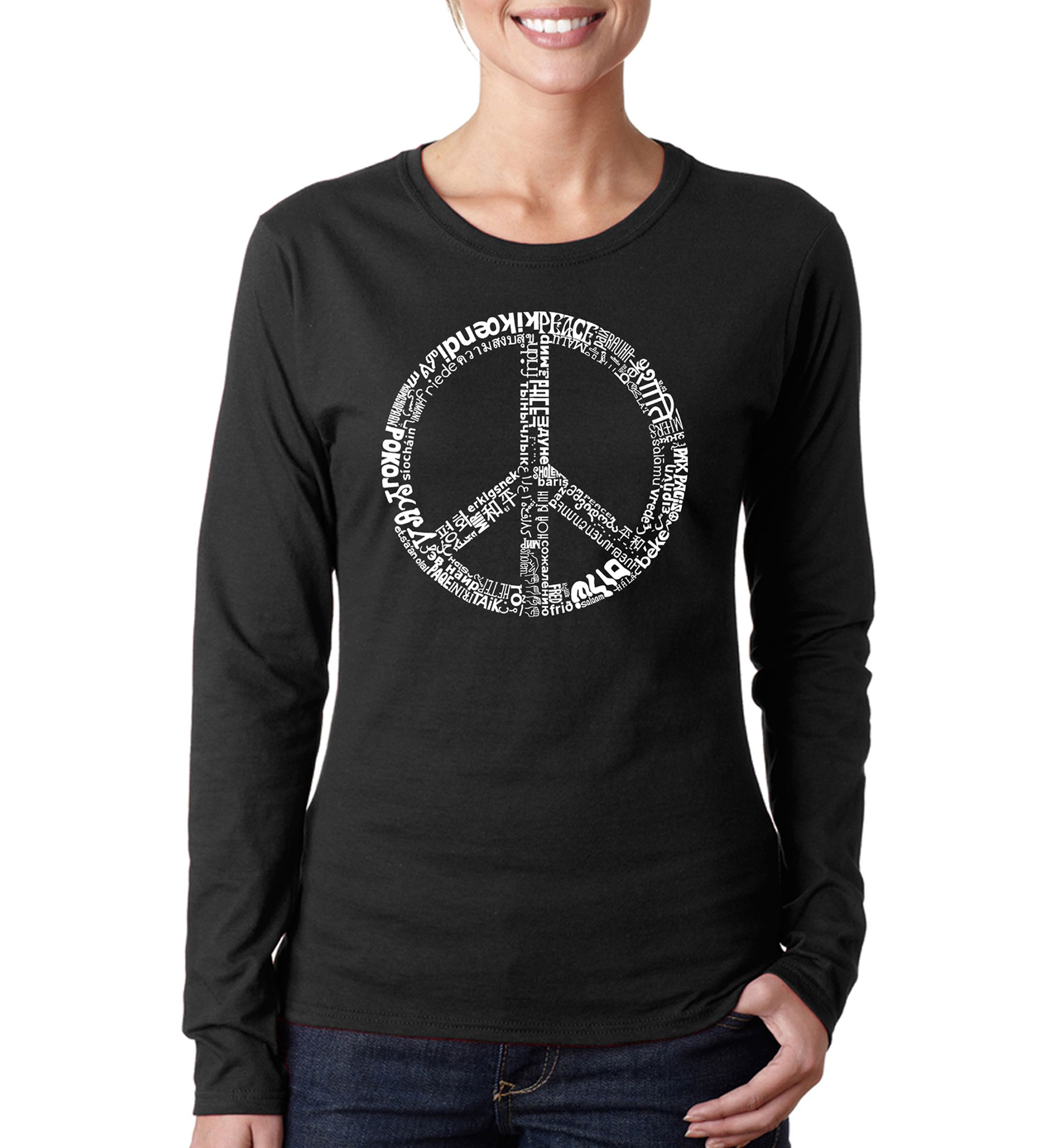 Word Art Long Sleeve T-Shirt - The Word Peace in 77 Languages 