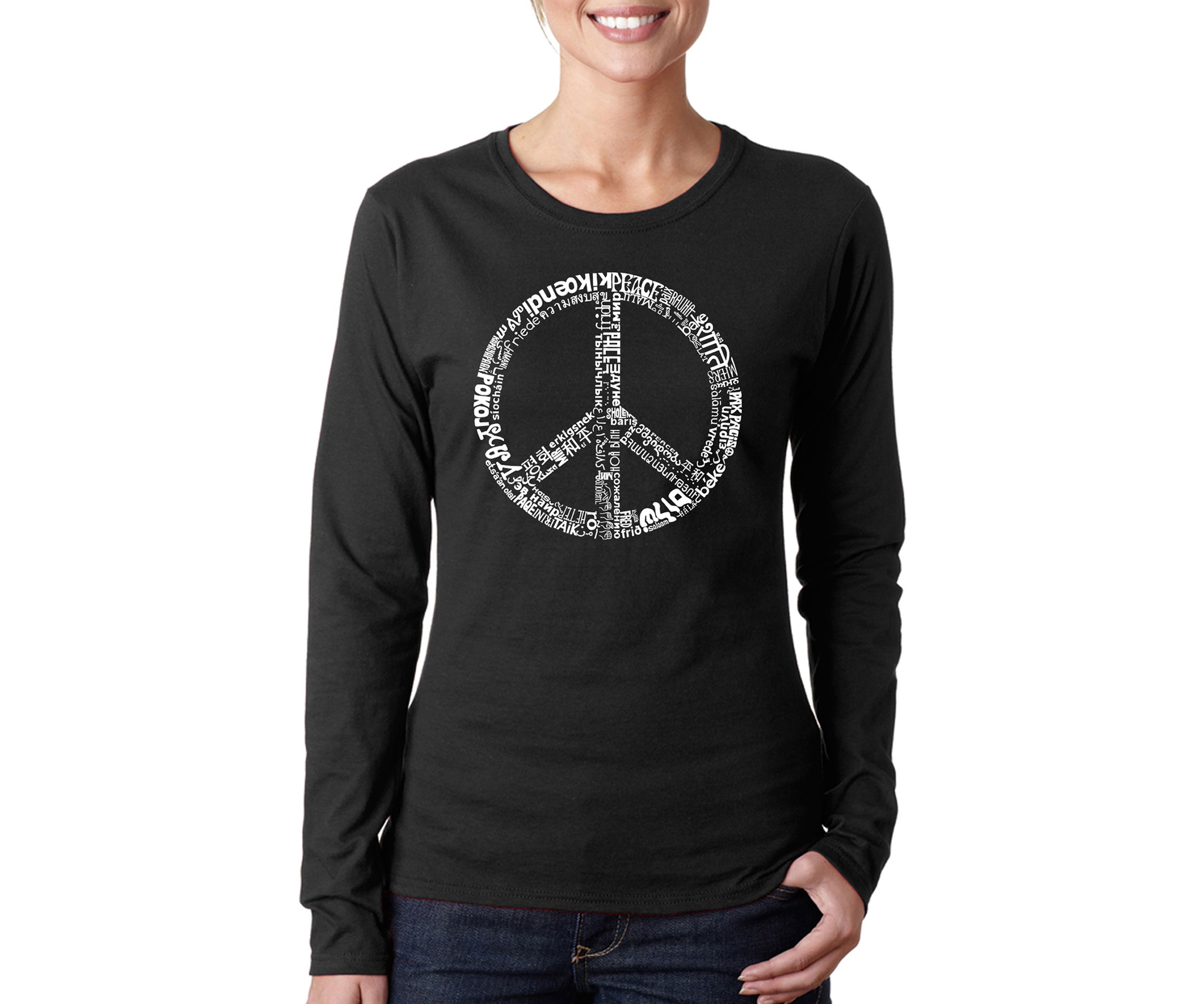 Word Art Long Sleeve T-Shirt - The Word Peace in 77 Languages 