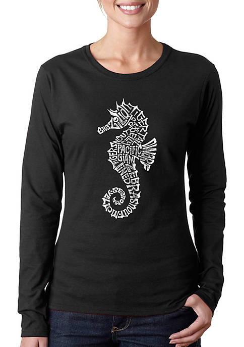  Womens Word Art Long Sleeve T-Shirt - Types of Seahorses 