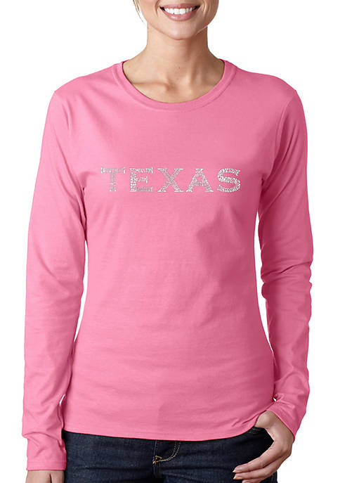 Word Art Long Sleeve T-Shirt - The Great Cities of Texas