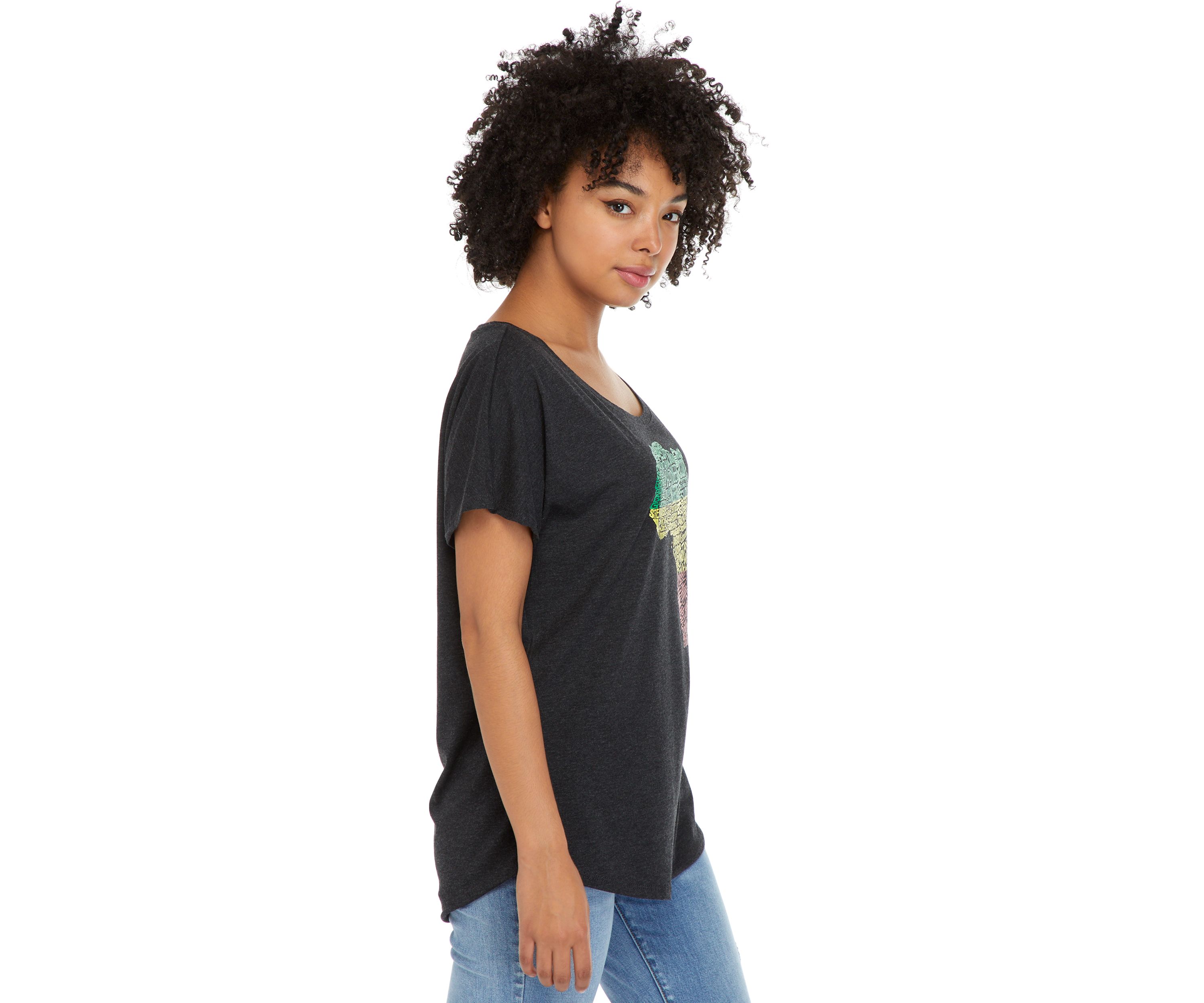 Womens Loose Fit Dolman Cut Word Art Graphic Shirt - Countries in Africa