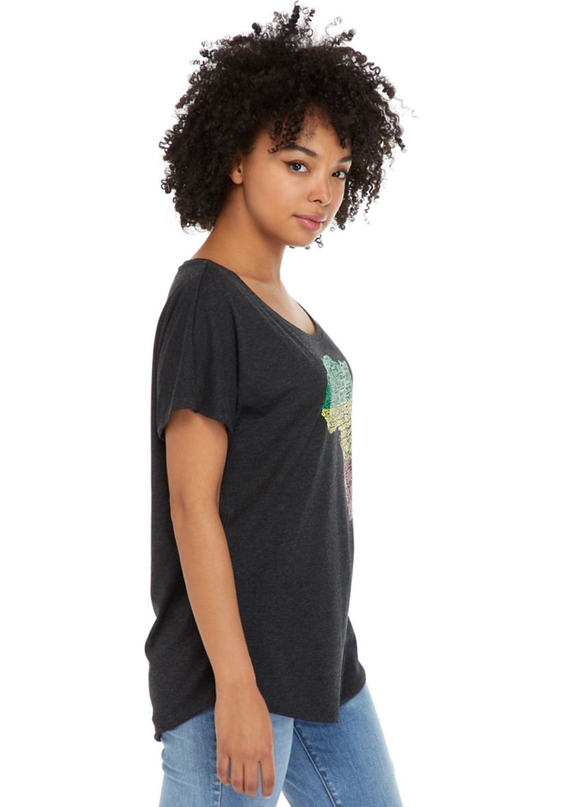 Womens Loose Fit Dolman Cut Word Art Graphic Shirt - Countries in Africa