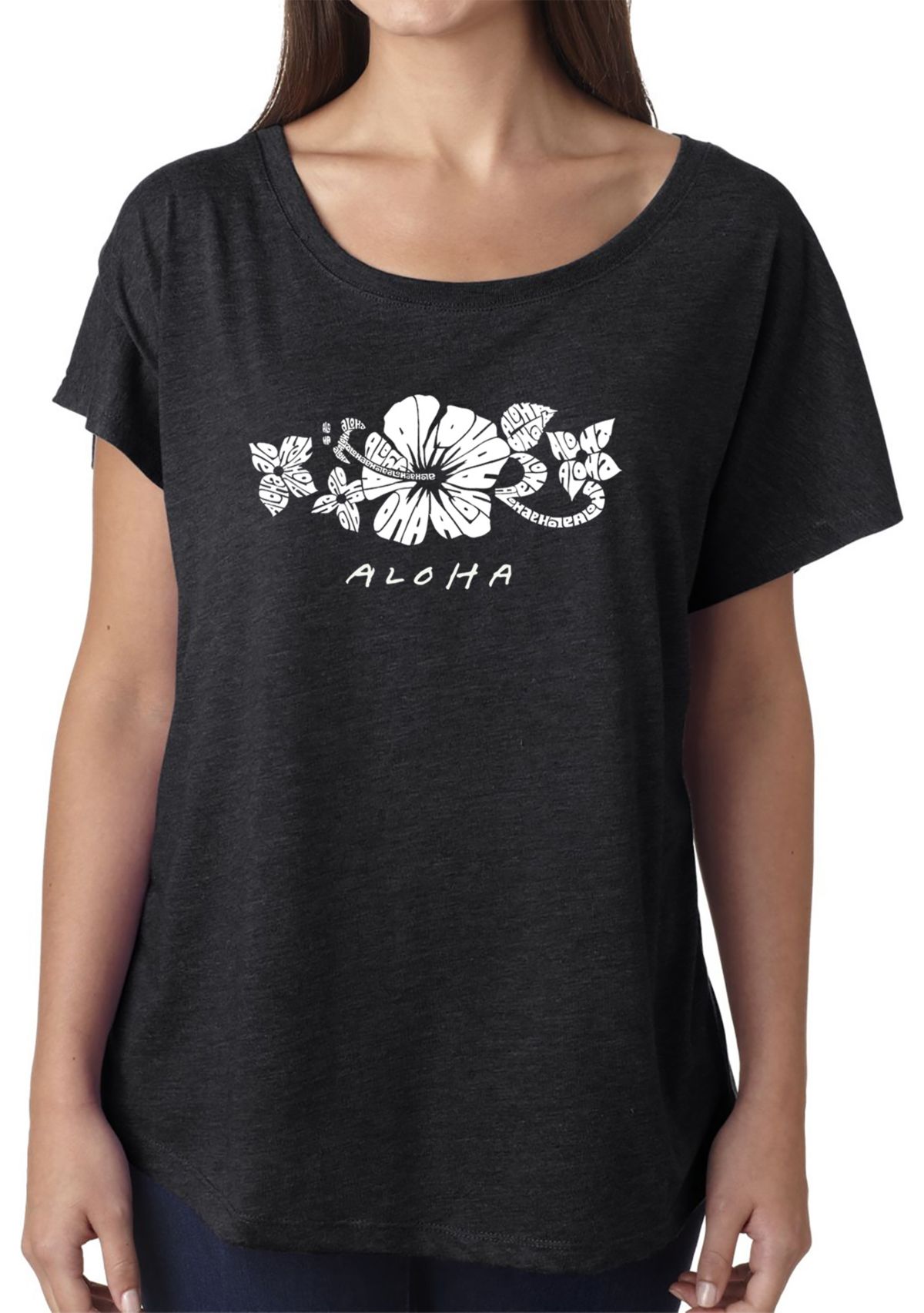 Loose Fit Dolman Cut Word Art Shirt - ALOHA