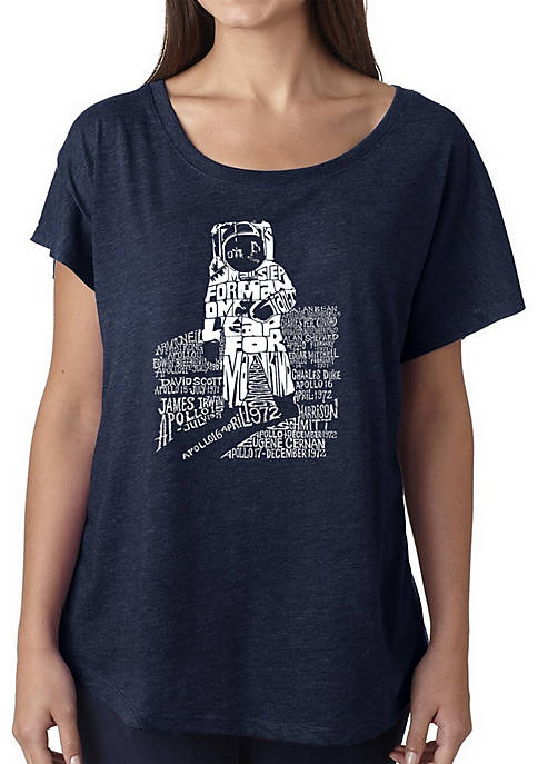 Loose Fit Dolman Cut Word Art T-Shirt - Astronaut
