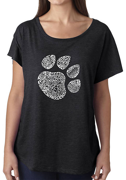 Loose Fit Dolman Cut Word Art T-Shirt - Cat Paw