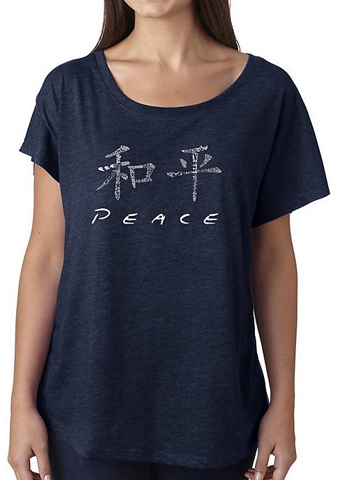 Loose Fit Dolman Cut Word Art Shirt - Chinese Peace Symbol