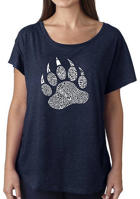 Loose Fit Dolman Cut Word Art Shirt - Types of Bears