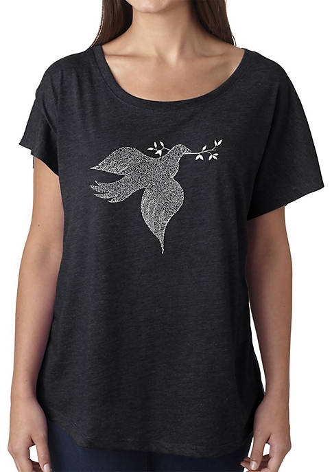 Loose Fit Dolman Cut Word Art Shirt - Dove