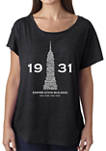 Womens Loose Fit Dolman Cut Word Art Graphic Shirt - Empire State Building