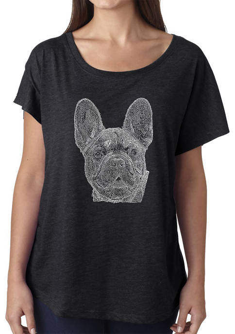 Womens Loose Fit Dolman Cut Word Art Graphic Shirt - French Bulldog